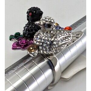 Love Birds Fashion Ring Multicolor Crystals SilverTone Band Size 7.75